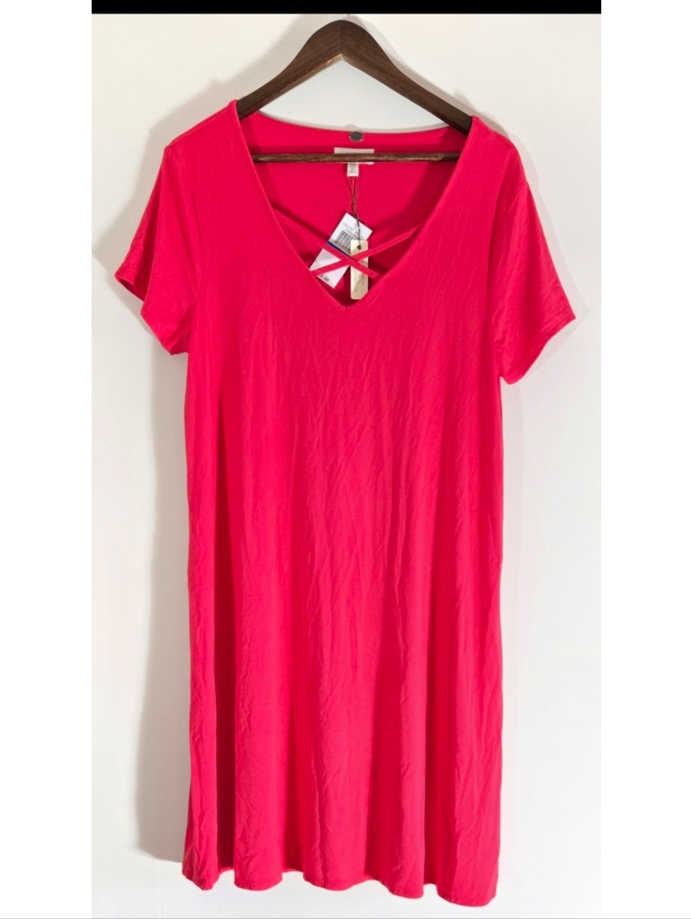 NEW Cupio Red Knit Dress Sz XL 16 Criss Cross Neckline Comfy Womens